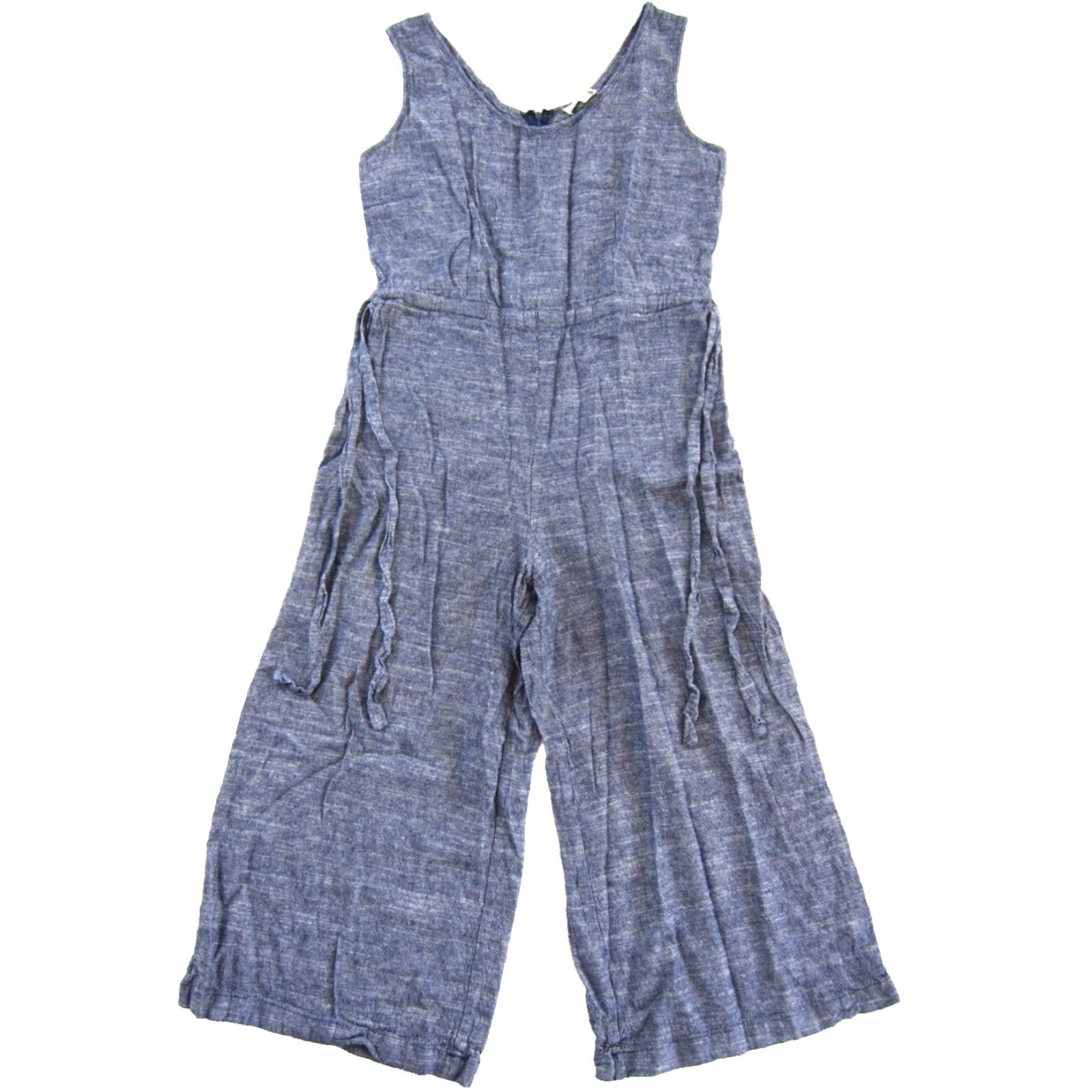 Vintage Max Studio Jumpsuit Women Medium Blue Linen Rayon Wide-Leg Cropped Sleeveless Size 32" / US 10 / IT 46 - 2 Thumbnail