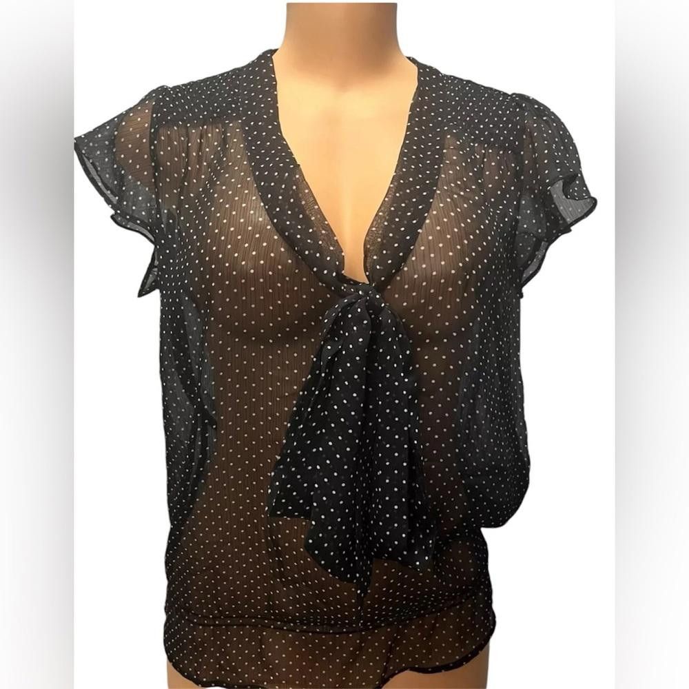 Zara Zara TRF Black & White Polka Dot Sheer Blouse Size M / US 6-8 / IT 42-44 - 1 Thumbnail