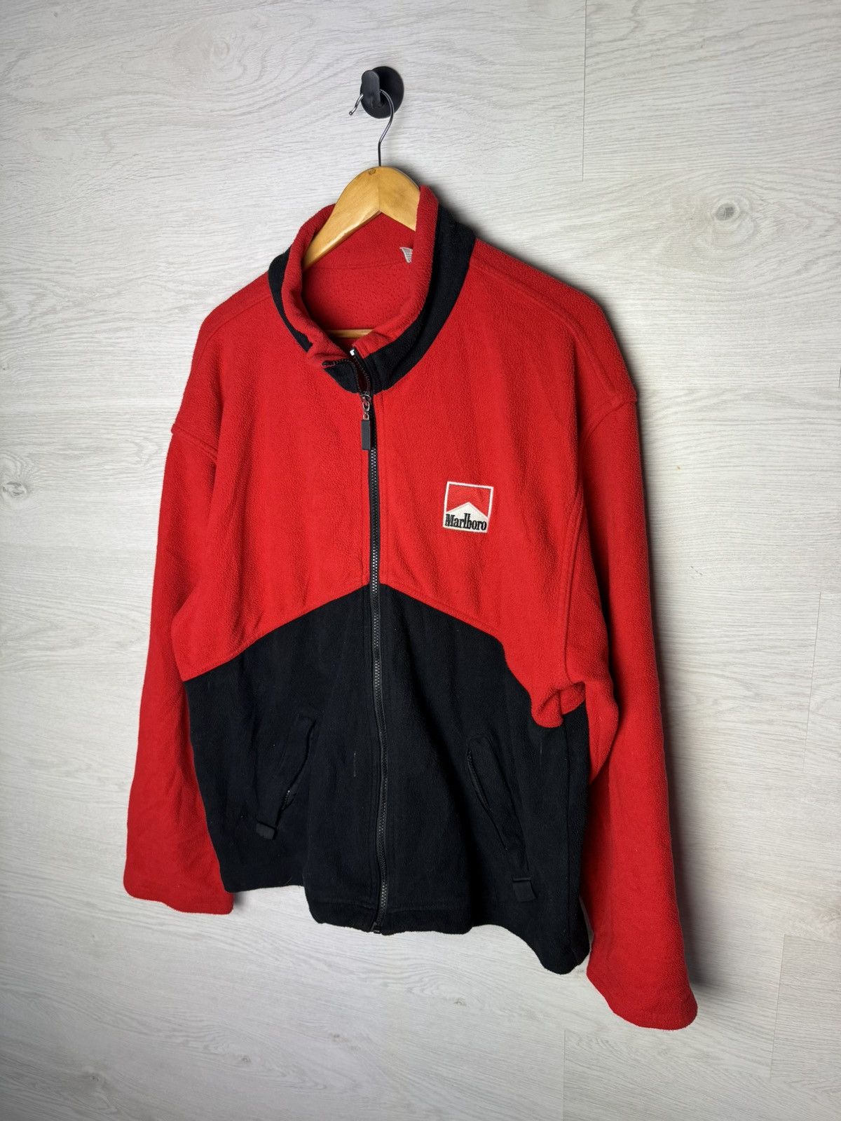 Marlboro Marlboro Vintage Fleece Jacket Red Black Zip Up Logo Size US L / EU 52-54 / 3 - 1 Thumbnail