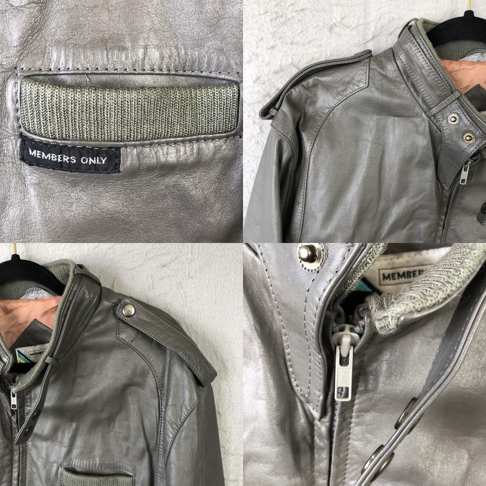 Members Only VINTAGE Members Only Jacket Mens 46 Gray Leather Bomber Moto Epaulets 80s Size US S / EU 44-46 / 1 - 9 Thumbnail
