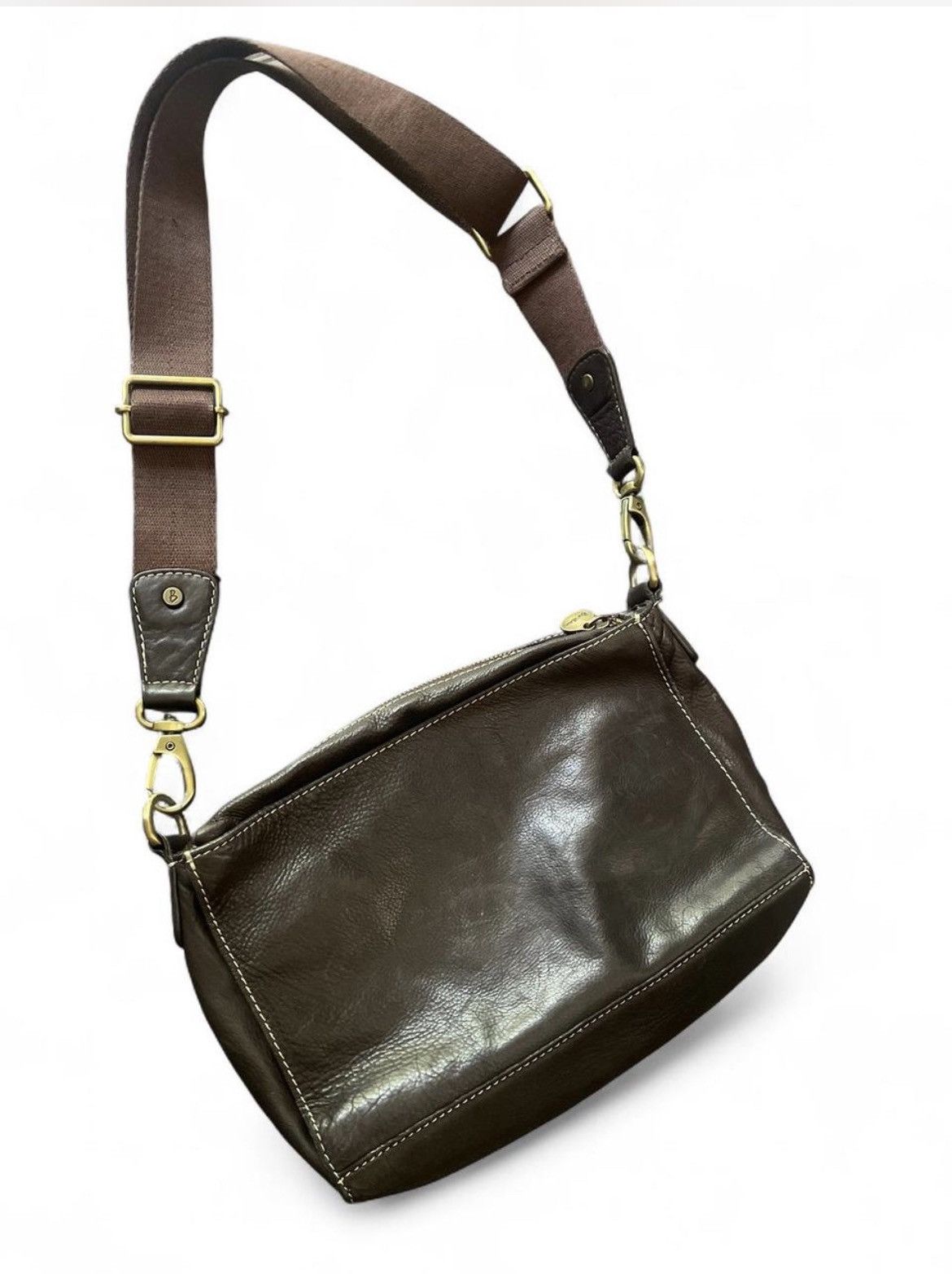 Vintage Brown leather shoulder bag w 2 compartment adjustable straps Size ONE SIZE - 3 Thumbnail