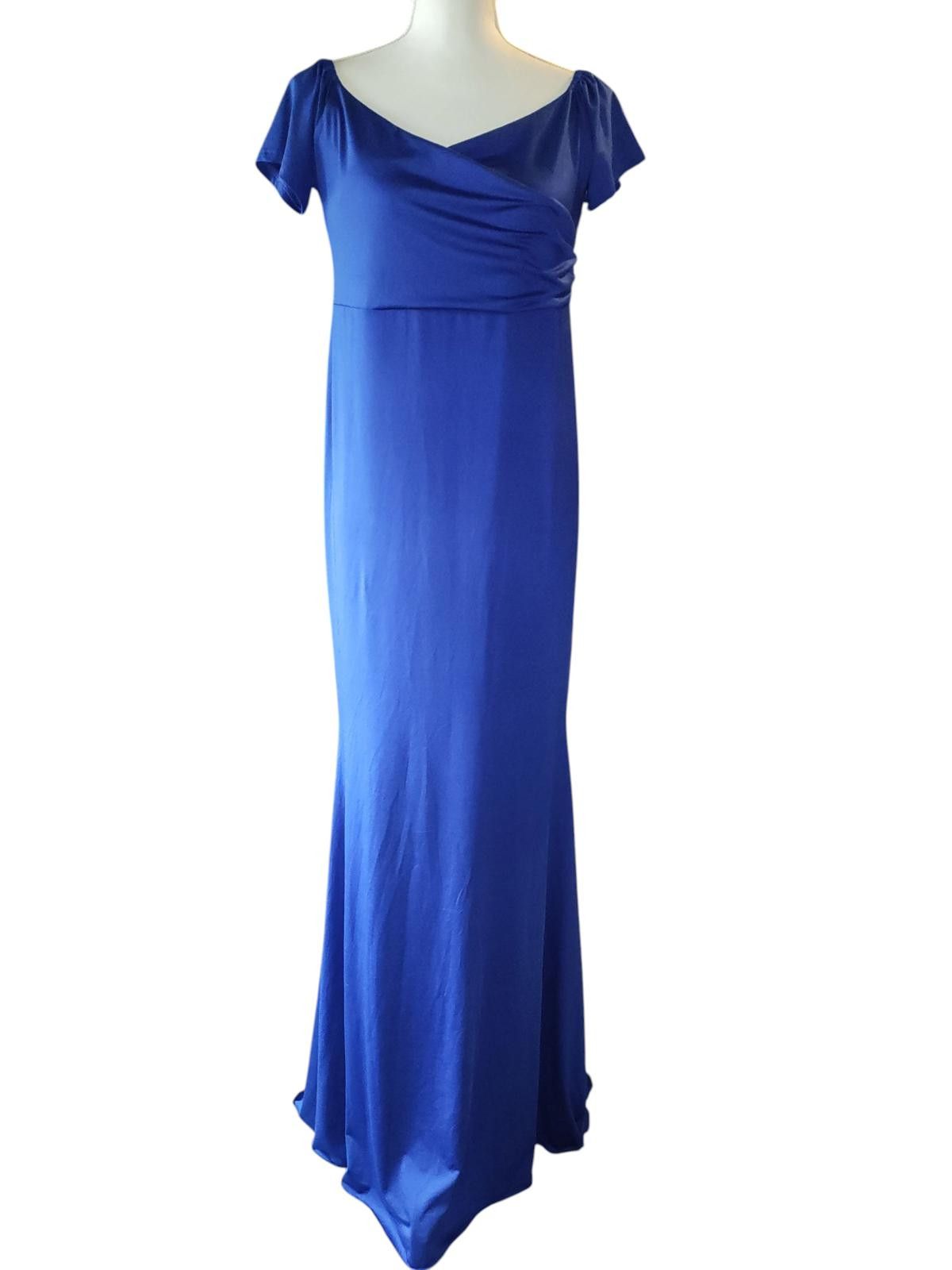 Designer Elegant Blue Evening Dress with Short Sleeves by Malliya Size M / US 6-8 / IT 42-44 - 2 Thumbnail