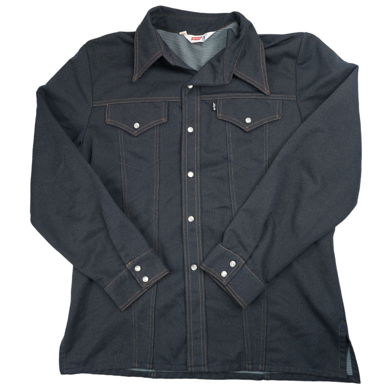 image of VTG Levis Branding Iron Logo Pearl Snap Down Shirt Jacket in Blue, Men's (Size 2XL)