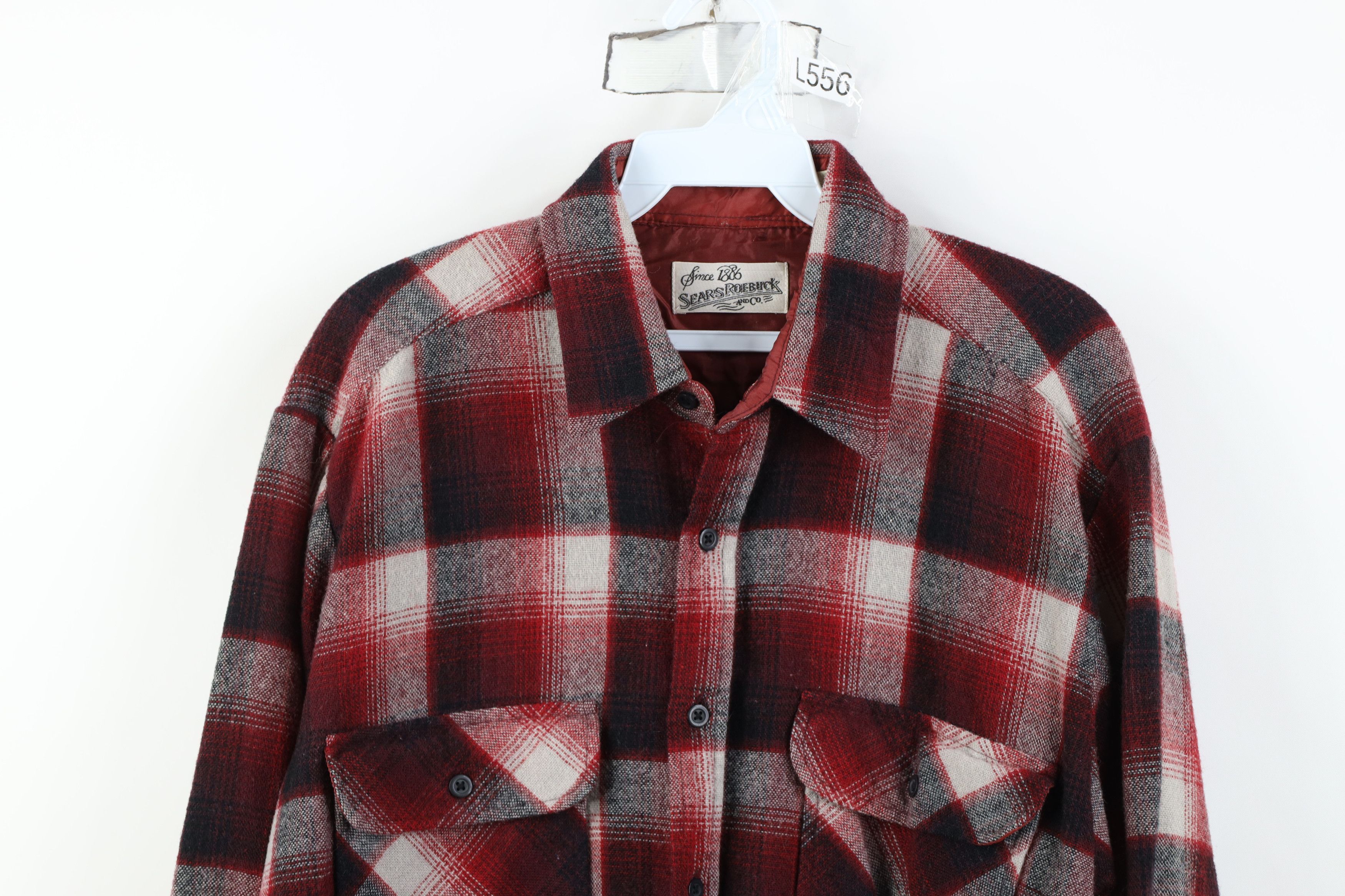 Vintage Vintage 70s Streetwear Knit Collared Button Shirt Red Plaid Size US L / EU 52-54 / 3 - 2 Thumbnail