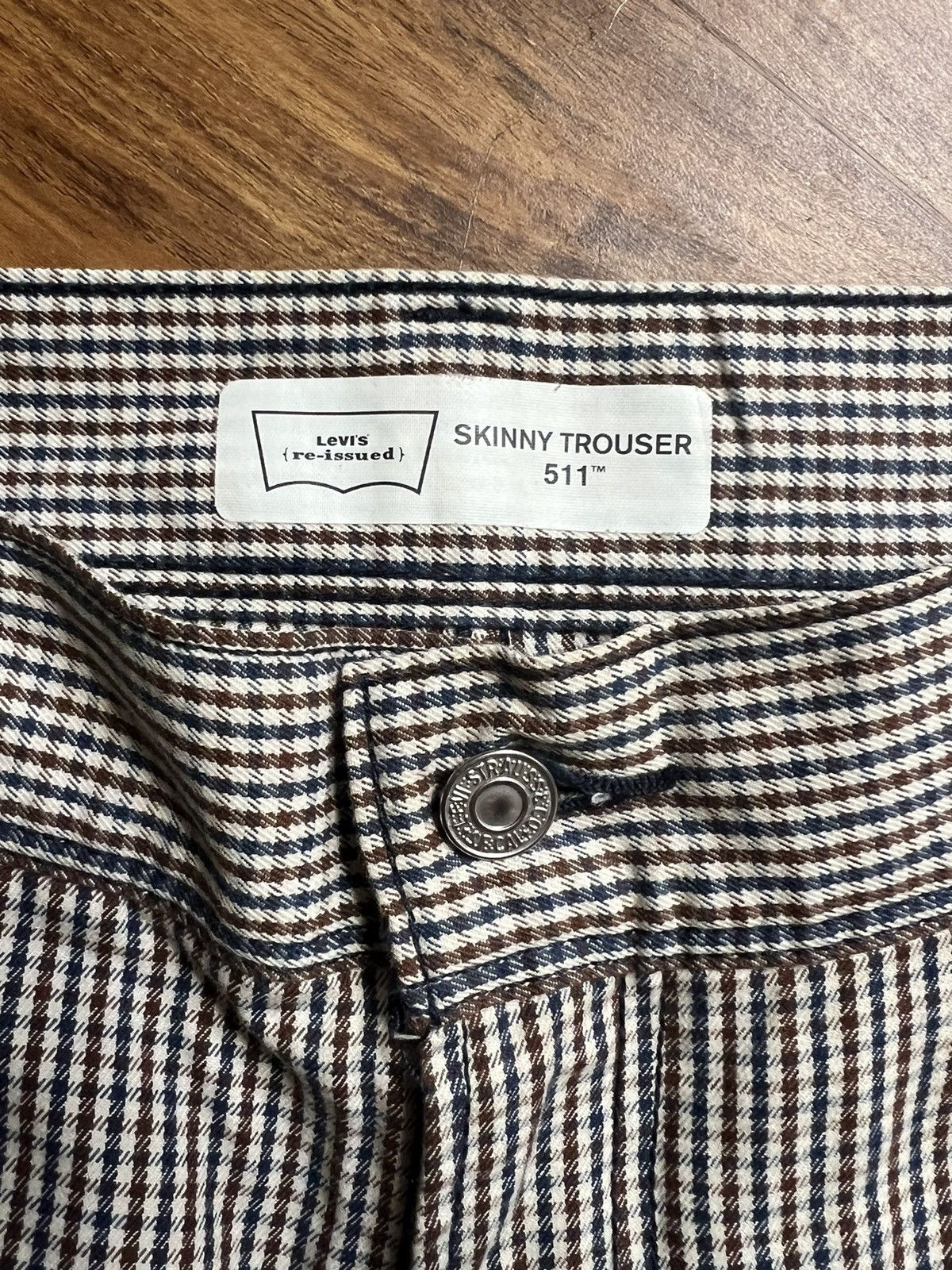 Levi's × Levi's Vintage Clothing × Vintage Tan/Navy Plaid Vintage Levi’s Reissue 511 pants white tab Size US 32 / EU 48 - 3 Thumbnail