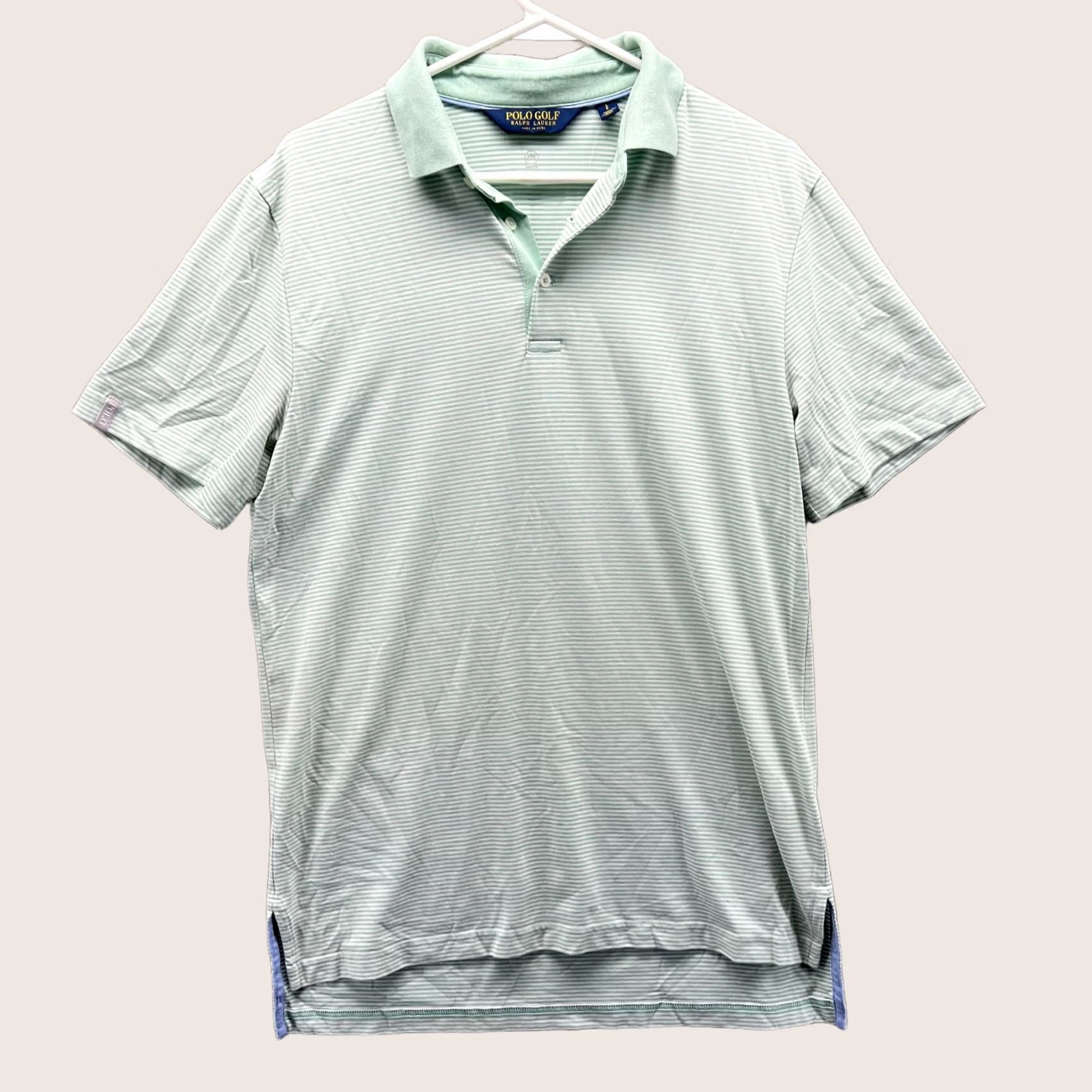 Ralph Lauren VINTAGE Ralph Lauren Polo Shirt Men Small Green Striped Golf Preppy Button Collar Short Sleeve Casual Shirt Mens Polo Shirt Size 36R - 1 Thumbnail