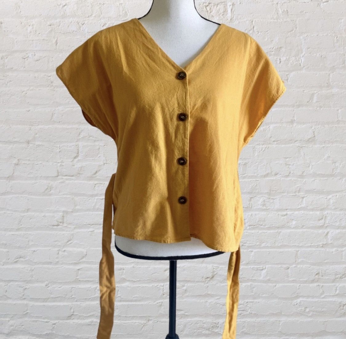 Other LIPSLIDE MUSTARD SHORT SLEEVE BUTTON UP BELTED BLOUSE TOP Size L / US 10 / IT 46 - 6 Thumbnail