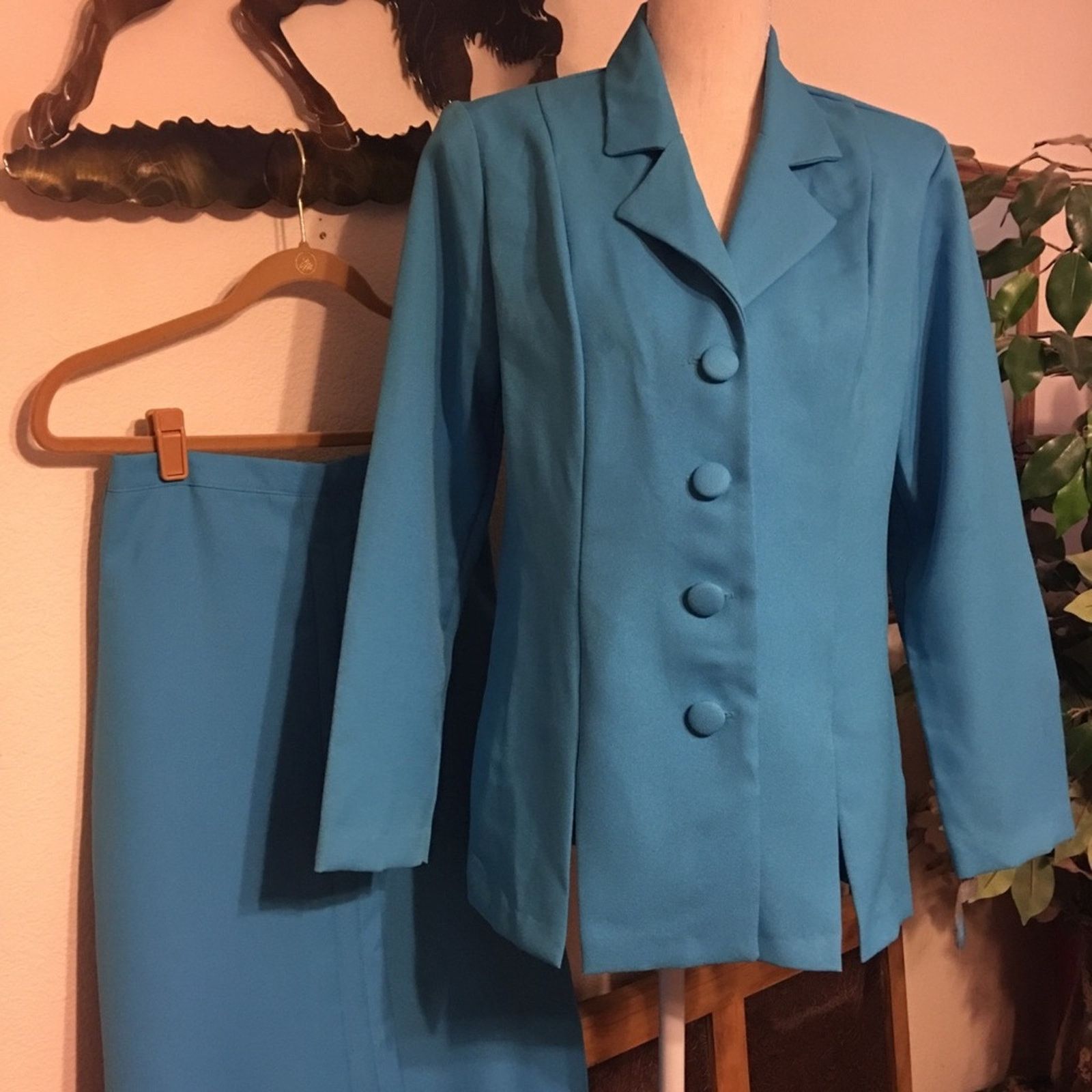 Vintage Ladies Prelude turquoise jacket and skirt set 8 Size M / US 6-8 / IT 42-44 - 1 Thumbnail