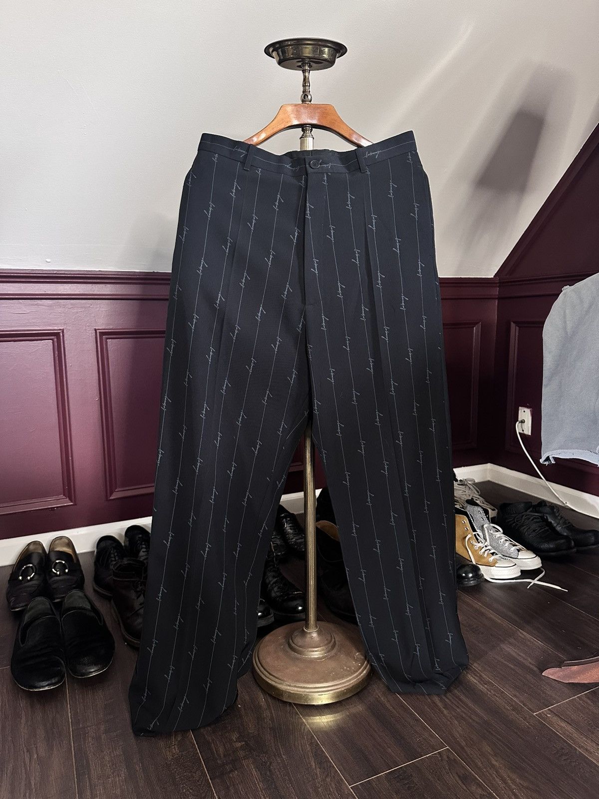 Balenciaga Black 2pc baggy logo pinstripe 2020 suit new with tags Italy Size 36R - 3 Thumbnail