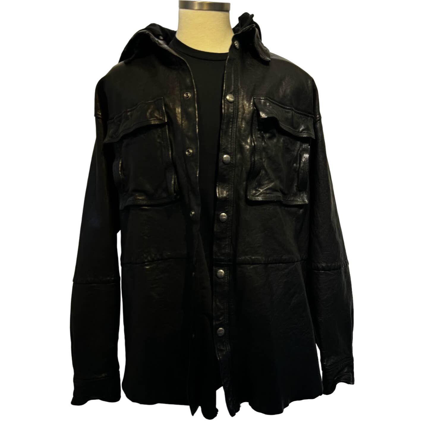 image of Diesel Men's Leather Trench Jacket in Black (Size Large)