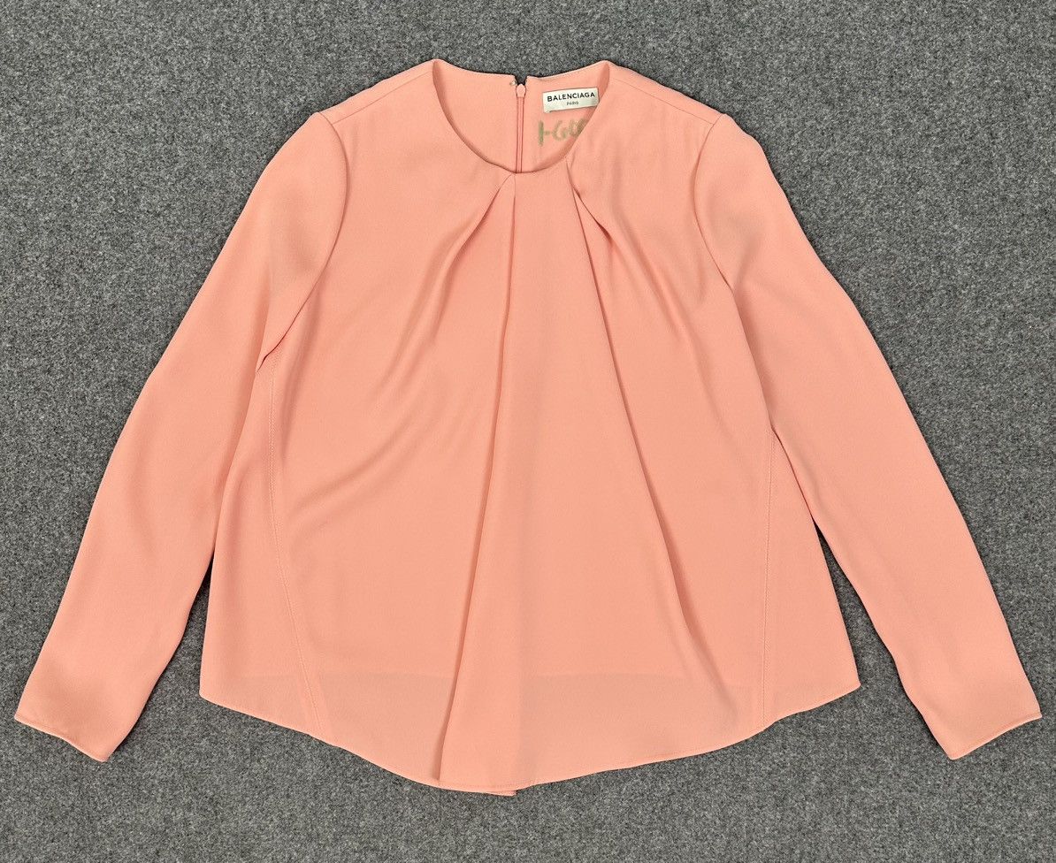 Balenciaga Balenciaga S/S15 Pleated Polyester Peach Long Sleeve Blouse Size XS / US 0-2 / IT 36-38 - 1 Thumbnail
