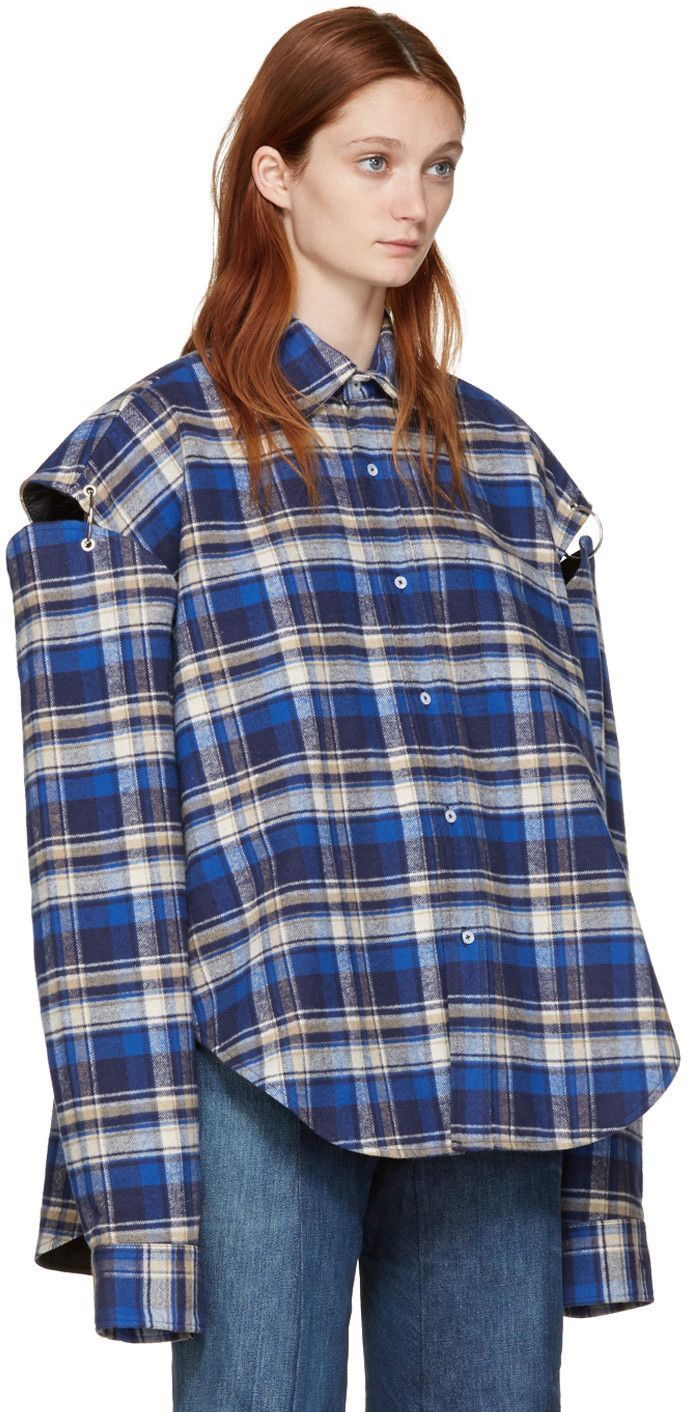 Vetements FW17 Football Shouldered Checked Flannel Shirt In Blue Size XS / US 0-2 / IT 36-38 - 10 Thumbnail
