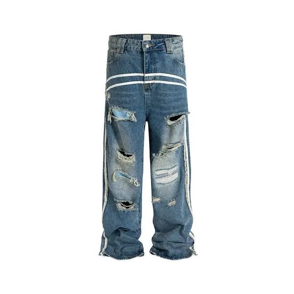VIBE High Street White Striped Washed Jeans Size US 35 - 1 Thumbnail