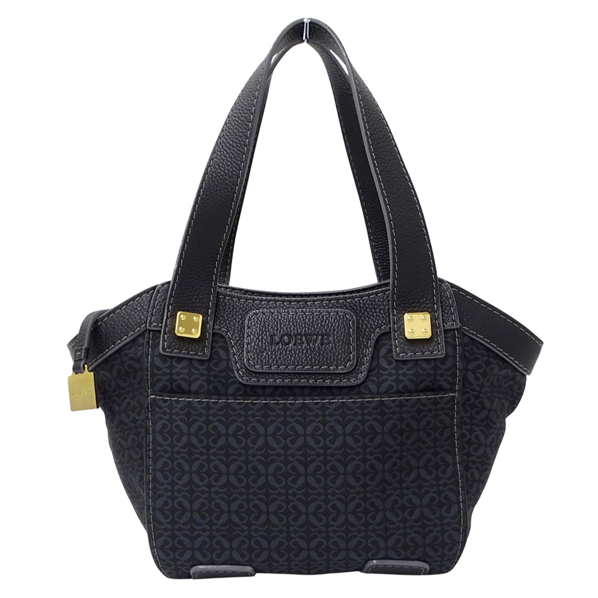Loewe Handbag For Women, Brand Tote Bag, Repeat Design, Canvas And Leather, Black Navy, Shoulder Bag, Women's