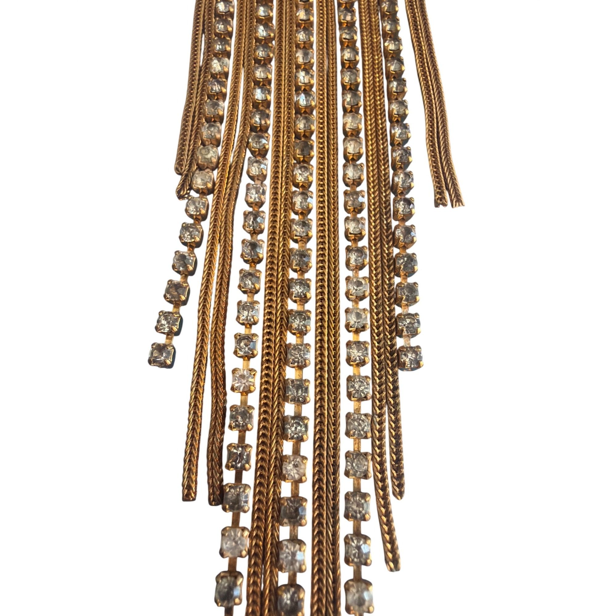 Other Gold Tone Clear Rhinestone Fringe Chandelier Necklace Elegan Size ONE SIZE - 2 Thumbnail