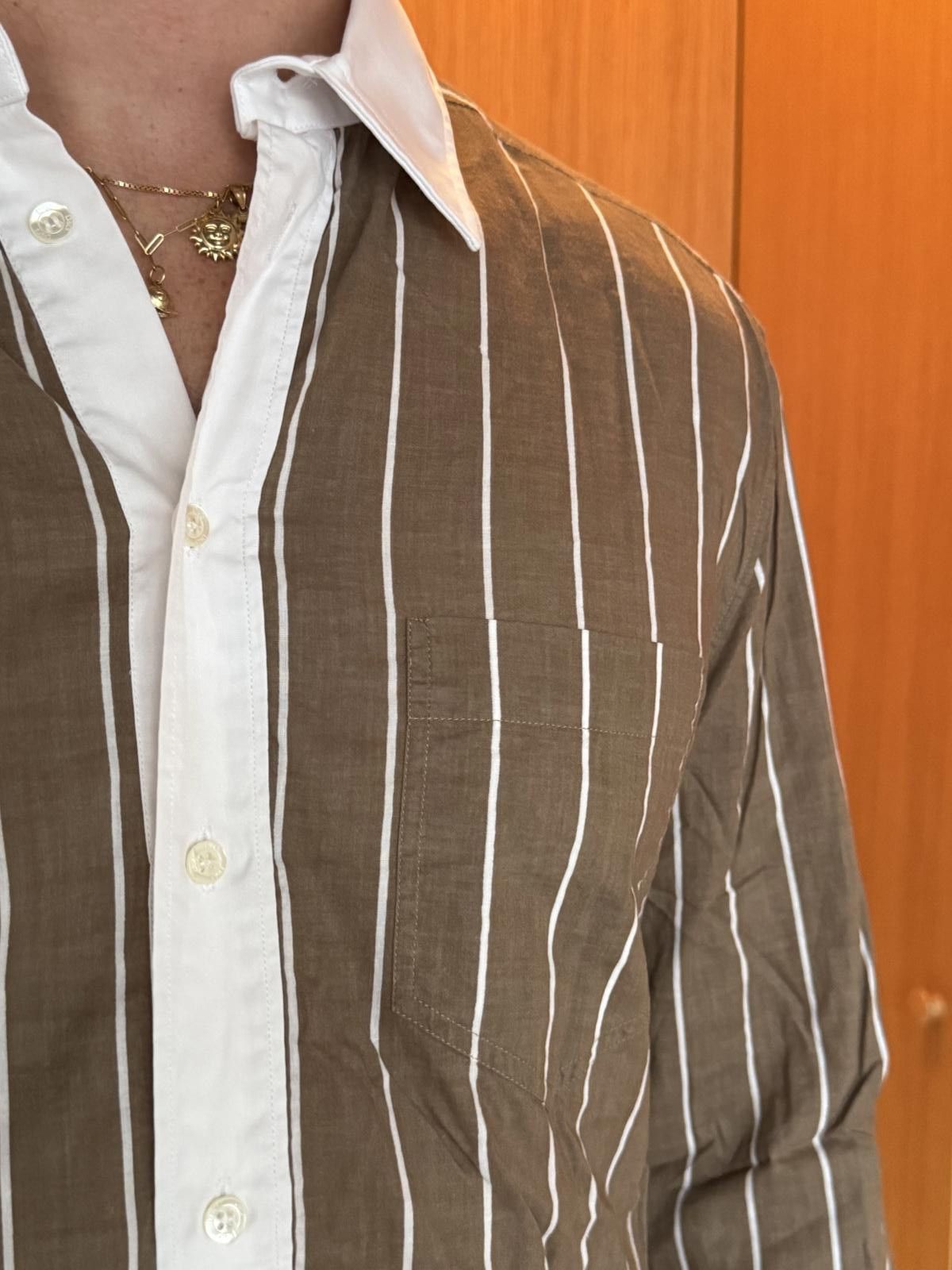 D.Gnak By Kang.D D&G Men's Brown and White Striped Slim Fit Dress Shirt Size US M / EU 48-50 / 2 - 7 Thumbnail