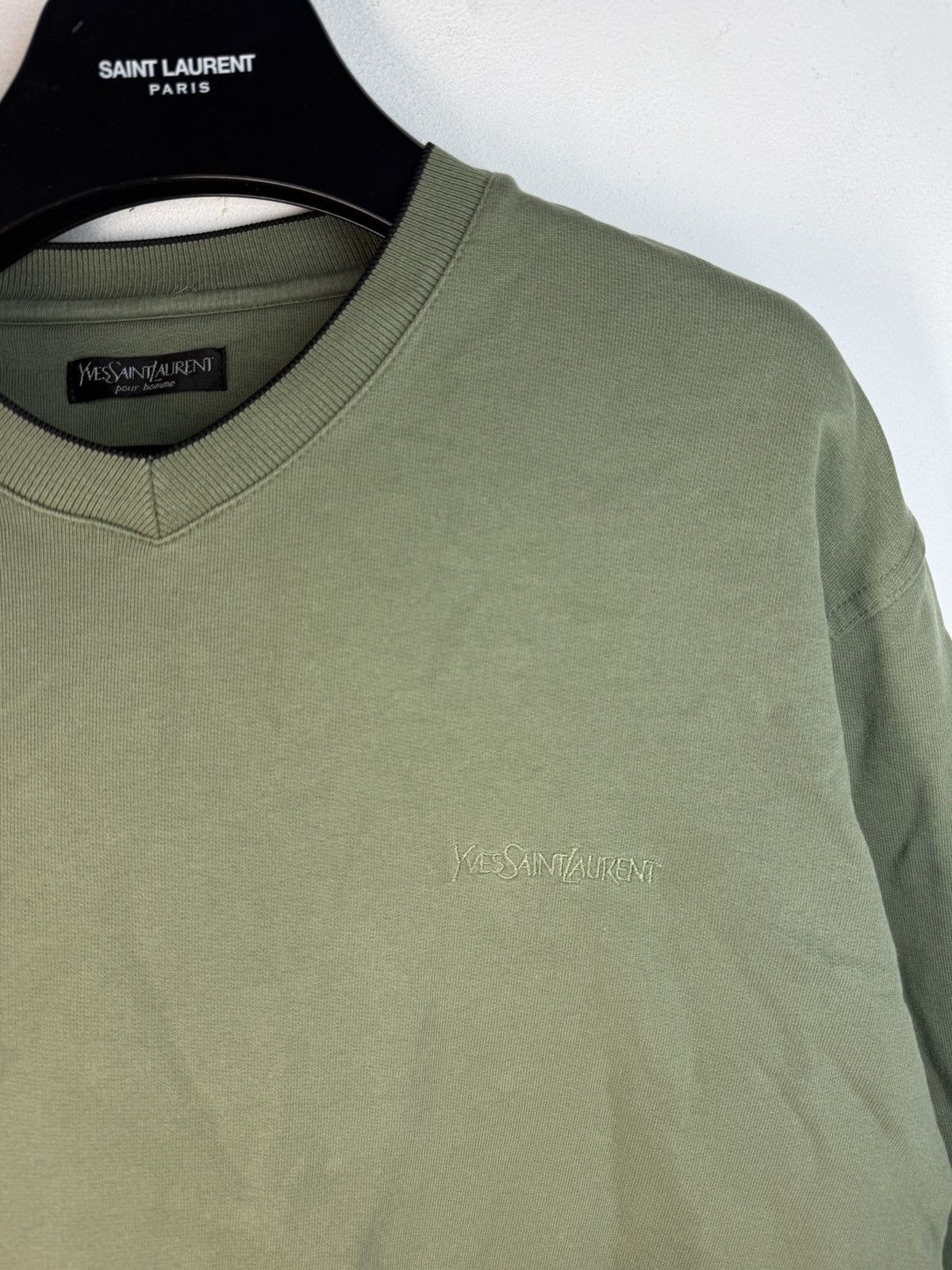 Yves Saint Laurent Green 90s YSL Sweatshirt V-Neck YSL Sweater Size US L / EU 52-54 / 3 - 3 Thumbnail