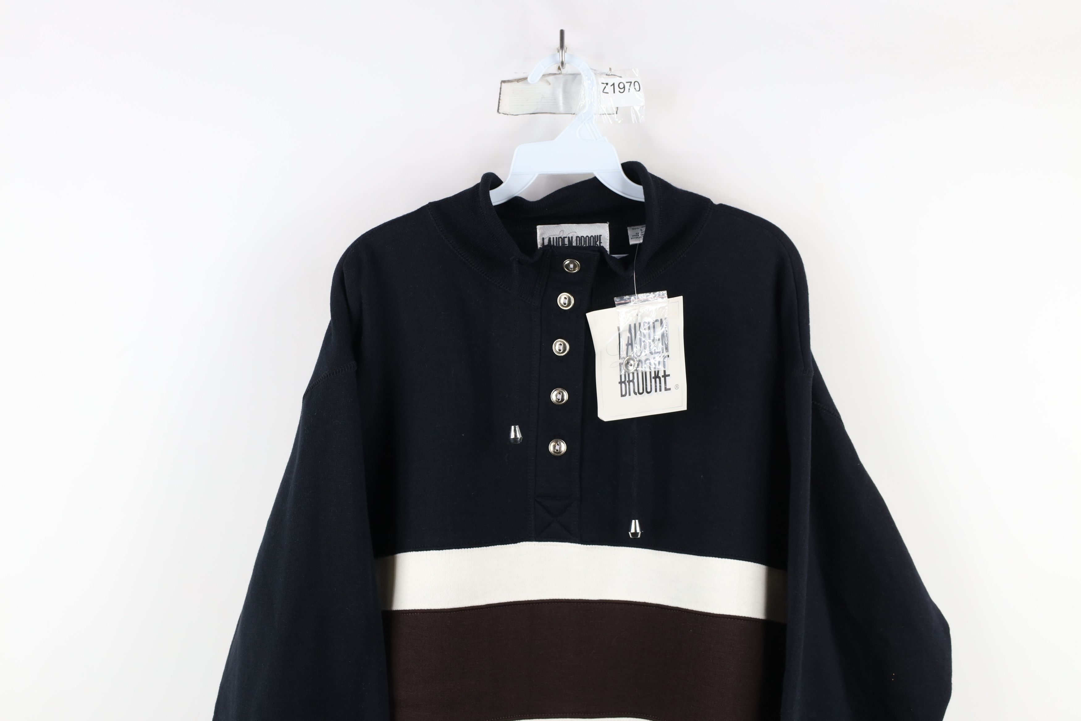 Vintage Deadstock Vintage 90s Streetwear Block Henley Sweatshirt Size US L / EU 52-54 / 3 - 2 Thumbnail
