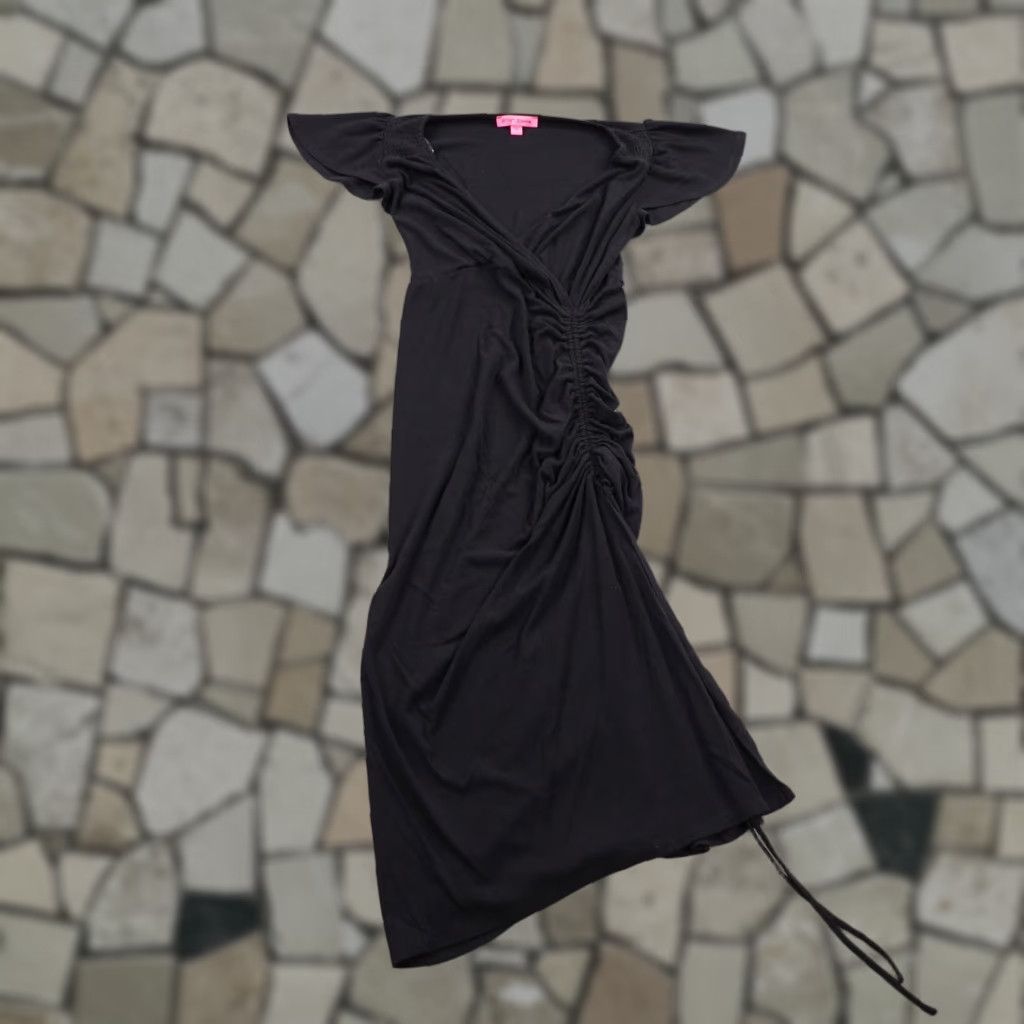 Betsey Johnson Betsey Johnson Dress Womens Small Black Bodycon Midi Wrap Ruched Flex Strech Size S / US 4 / IT 40 - 1 Thumbnail