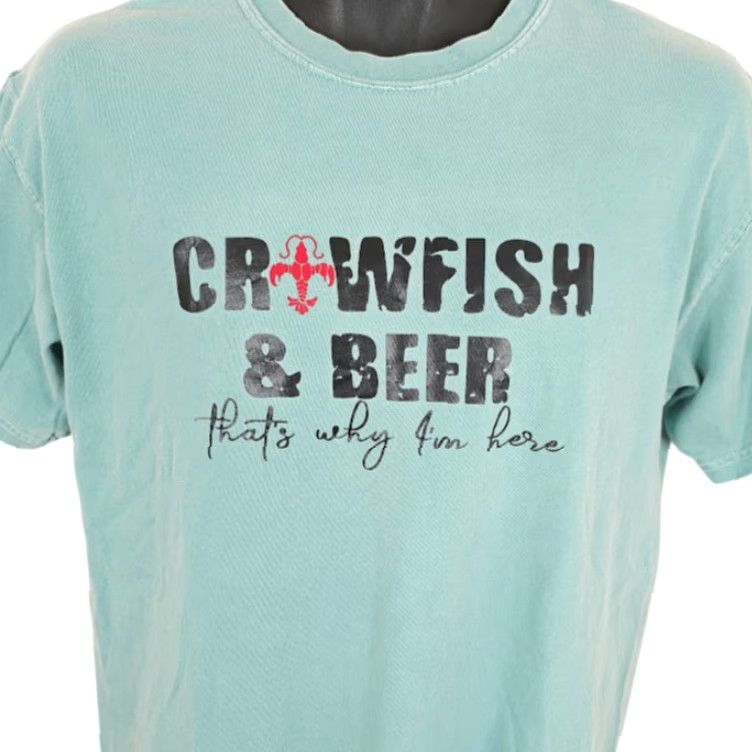 Comfort Colors Crawfish & Beer T Shirt Mens Size Medium Blue Thats Why Im Here Snack Tee Size US M / EU 48-50 / 2 - 2 Thumbnail