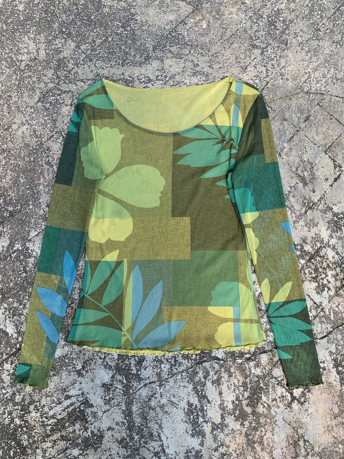 Japanese Brand y2k Earthy Floral Leaf Longsleeve Mesh Top Size M / US 6-8 / IT 42-44 - 1 Thumbnail