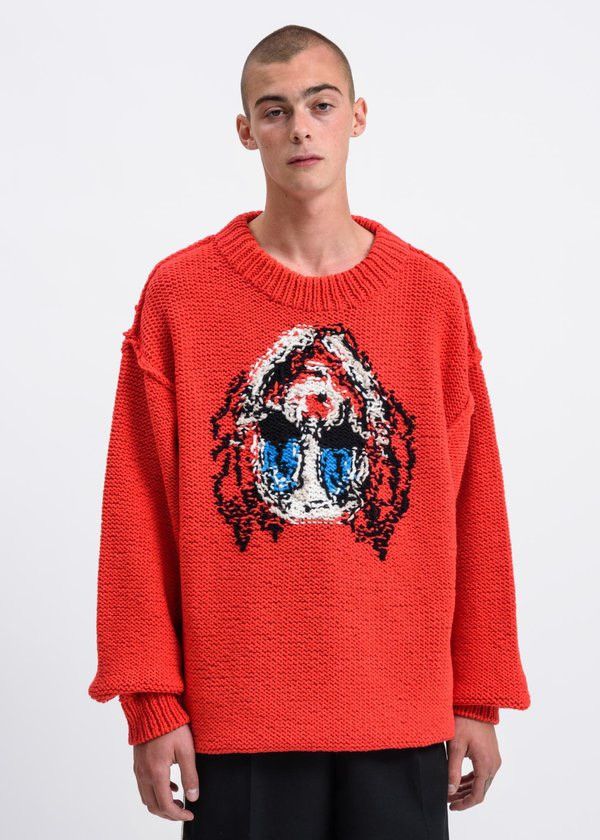 Doublet Hand Knit Jacquard Pullover Sweater - Red 🤡 Size US M / EU 48-50 / 2 - 2 Thumbnail