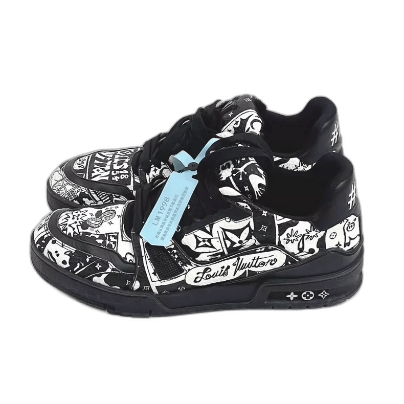 Louis Vuitton Louis Vuitton Black Graffiti Style Trainers-yf Size US 9.5 / EU 42-43 - 1 Thumbnail