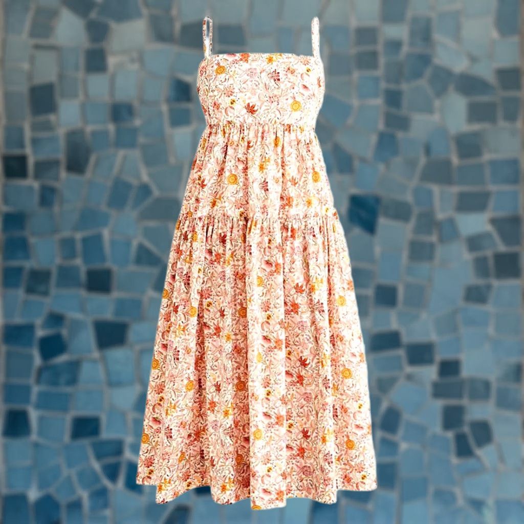 J.Crew J.Crew Floral Midi Dress Liberty Garden of Life Fabric Women's 2 A-Line Sleeveless Square Neck Multicolor 100% Cotton Tiered Ruffle Zip Knitted? Size XS / US 0-2 / IT 36-38 - 1 Thumbnail