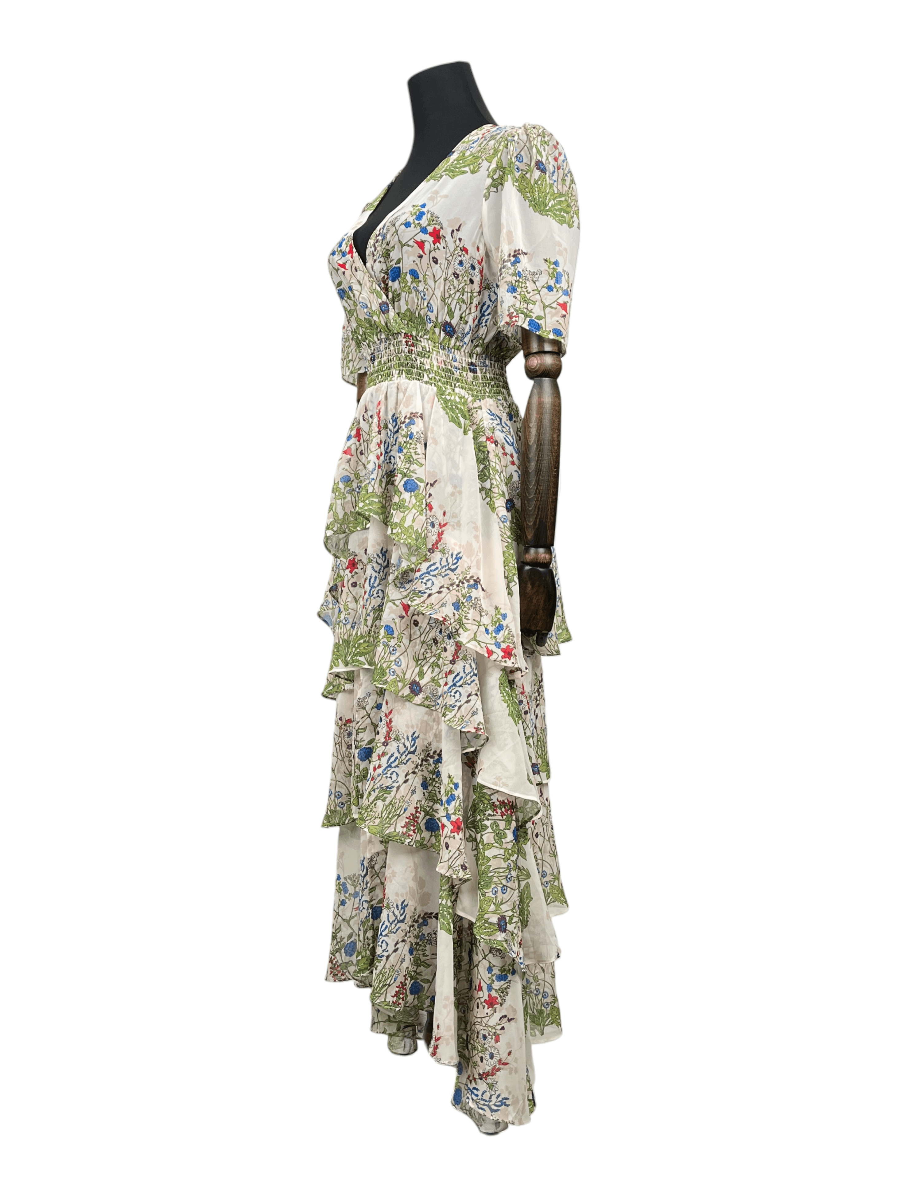 Maje Botanical Print Long Ruffled Dress Size XXS / US 00 / IT 34 - 3 Thumbnail