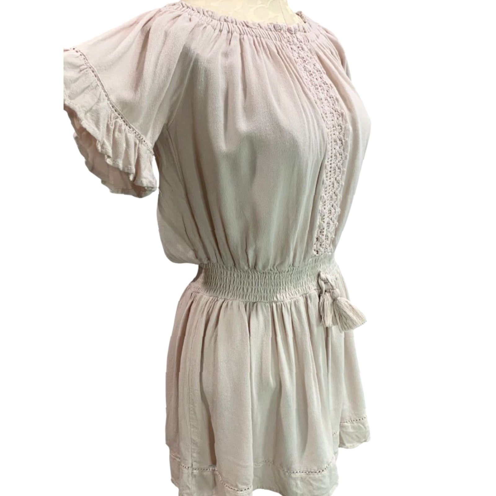 Pinko Ocean Drive Dress Women M Blush Pink Off Shoulder Boho Tunic Mini Size M / US 6-8 / IT 42-44 - 2 Thumbnail