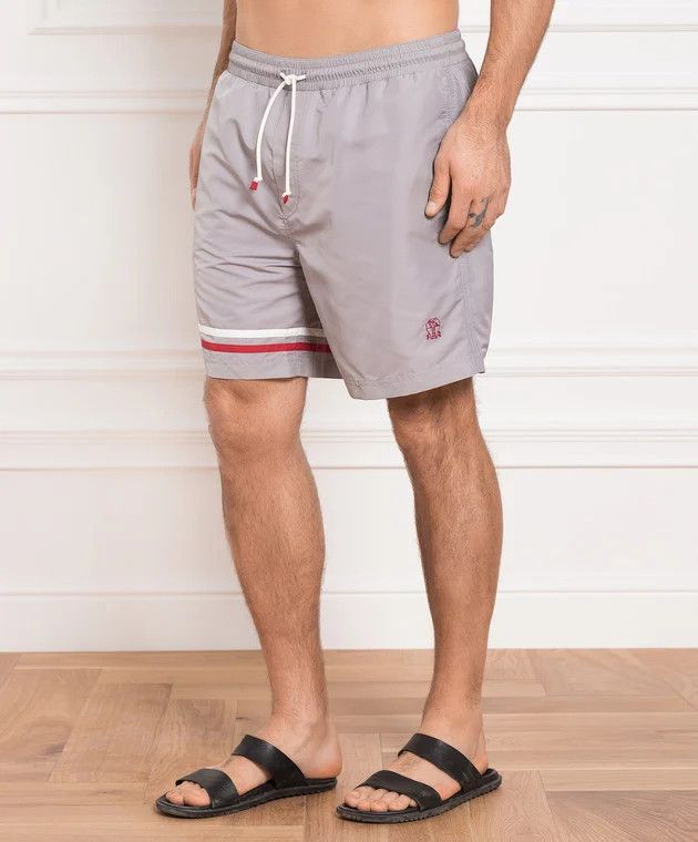 Brunello Cucinelli BRUNELLO CUCINELLI gray logo embroidered swim shorts XL NWT Size US 36 / EU 52 - 3 Thumbnail