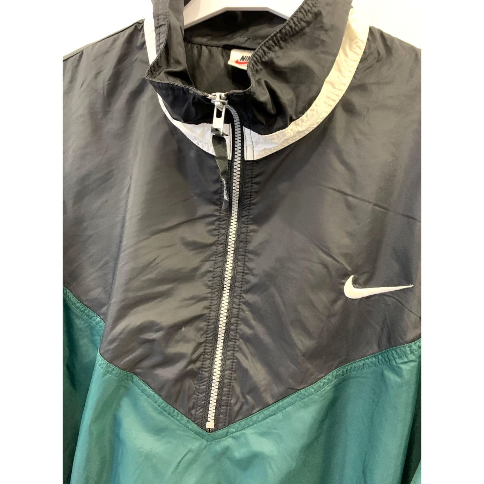 Nike Vtg 90s Nike Windbreaker Jacket Men’s L Black Green Colorblock Swoosh Half #RM Size US L / EU 52-54 / 3 - 7 Thumbnail