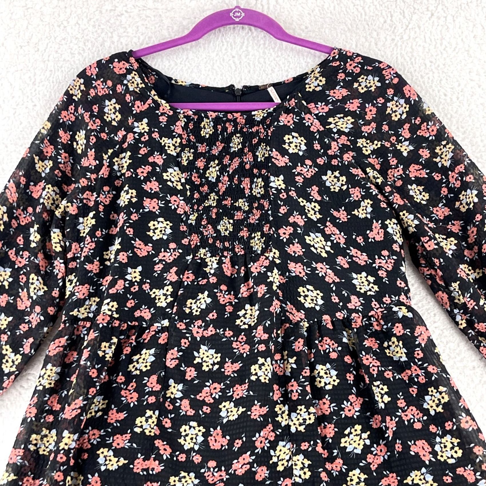 Free People Free People Molly Mini Dress Womens Size 4 Black Floral Long Sleeve Boho Crepe Regular Size S / US 4 / IT 40 - 2 Thumbnail