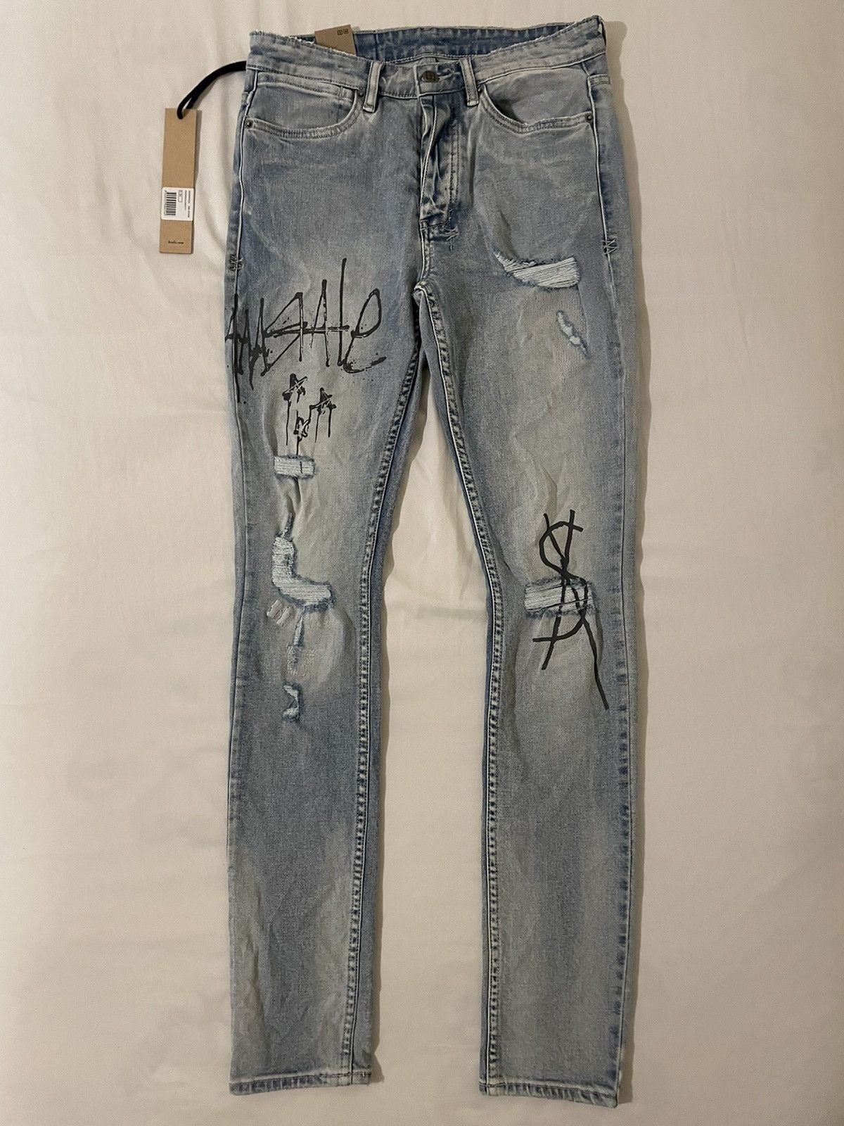 image of Ksubi Van Winkle Graffiti Size 30 in Light Blue, Men's