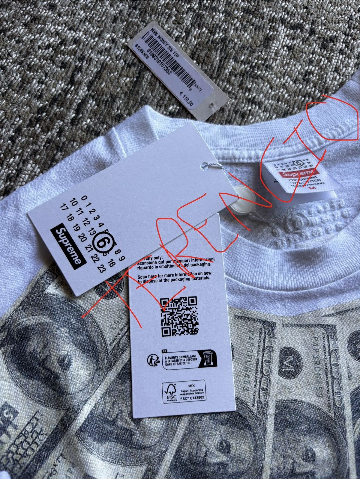 Maison Margiela × Supreme Supreme MM6 dollar tshirt Size US M / EU 48-50 / 2 - 4 Thumbnail