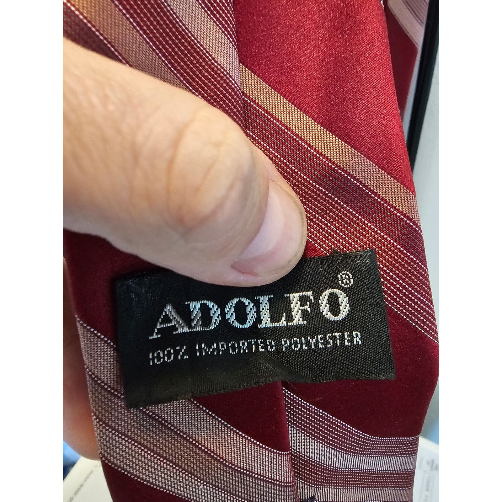 Other Vintage Adolfo Men's Necktie - Red w/Stripes - 54" x 3" Size ONE SIZE - 2 Thumbnail