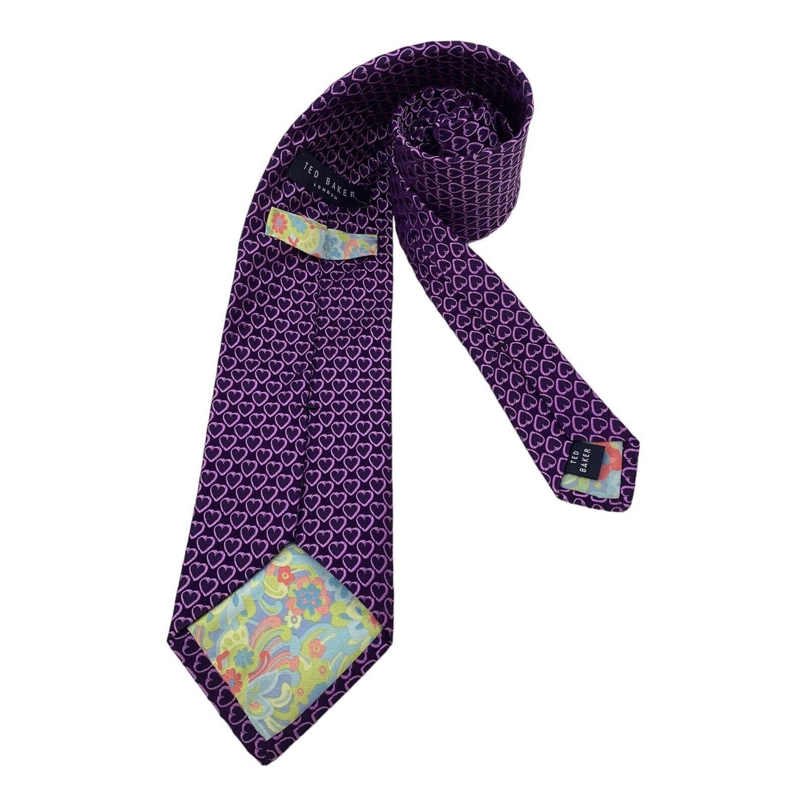 Ted Baker TED BAKER Purple Heart Print Luxury Silk Tie Hand Taillored Size ONE SIZE - 2 Thumbnail