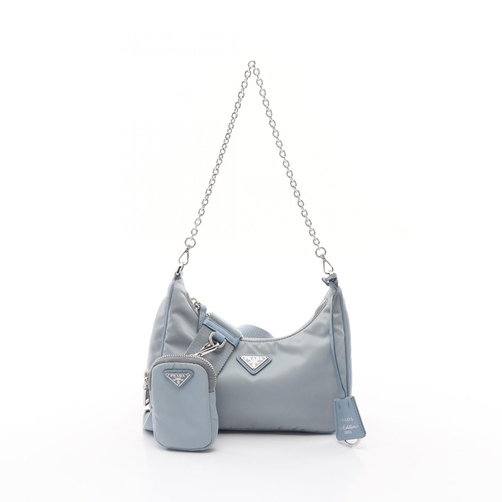 Prada Prada Re-Edition 2005 Re-Nylon Nylon Saffiano Leather Shoulder Bag Leather Shoulder Bag 1Bh204 in Blue, Women's