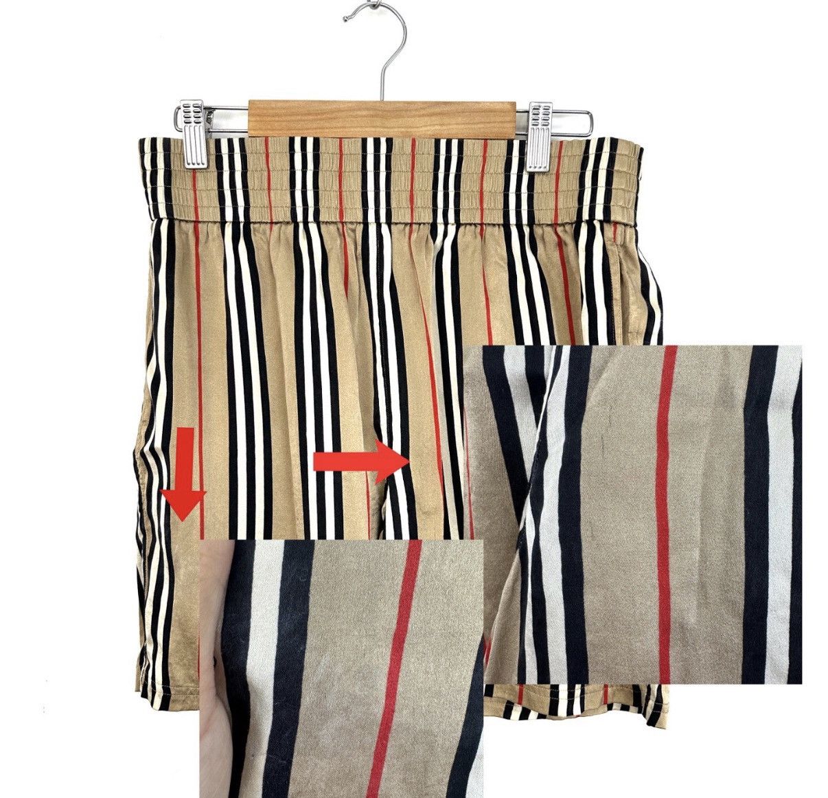 Burberry Burberry / Khaki Stripe Silk Casual Shorts K12 Size US 34 / EU 50 - 6 Thumbnail