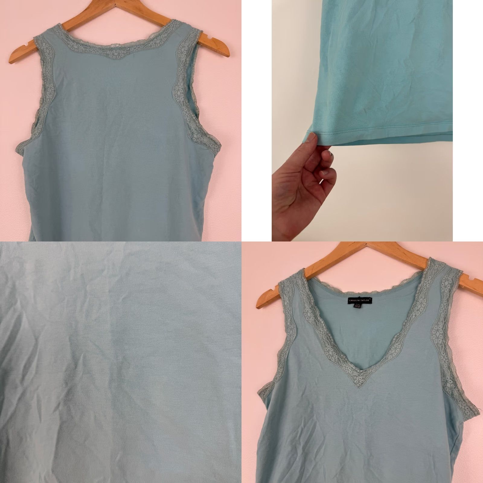 Vintage Carolyn Taylor Tank Top Womens Small S Blue Lace Trim Sleeveless Casual Size S / US 4 / IT 40 - 8 Thumbnail