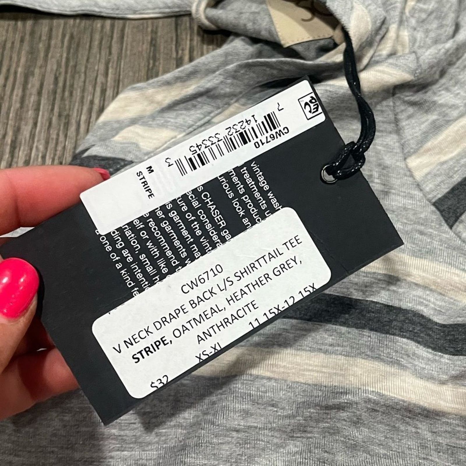 Vintage NWT Chaser Gray Striped Long Sleeve Scoop Neck T-Shirt Sz M Size M / US 6-8 / IT 42-44 - 3 Thumbnail