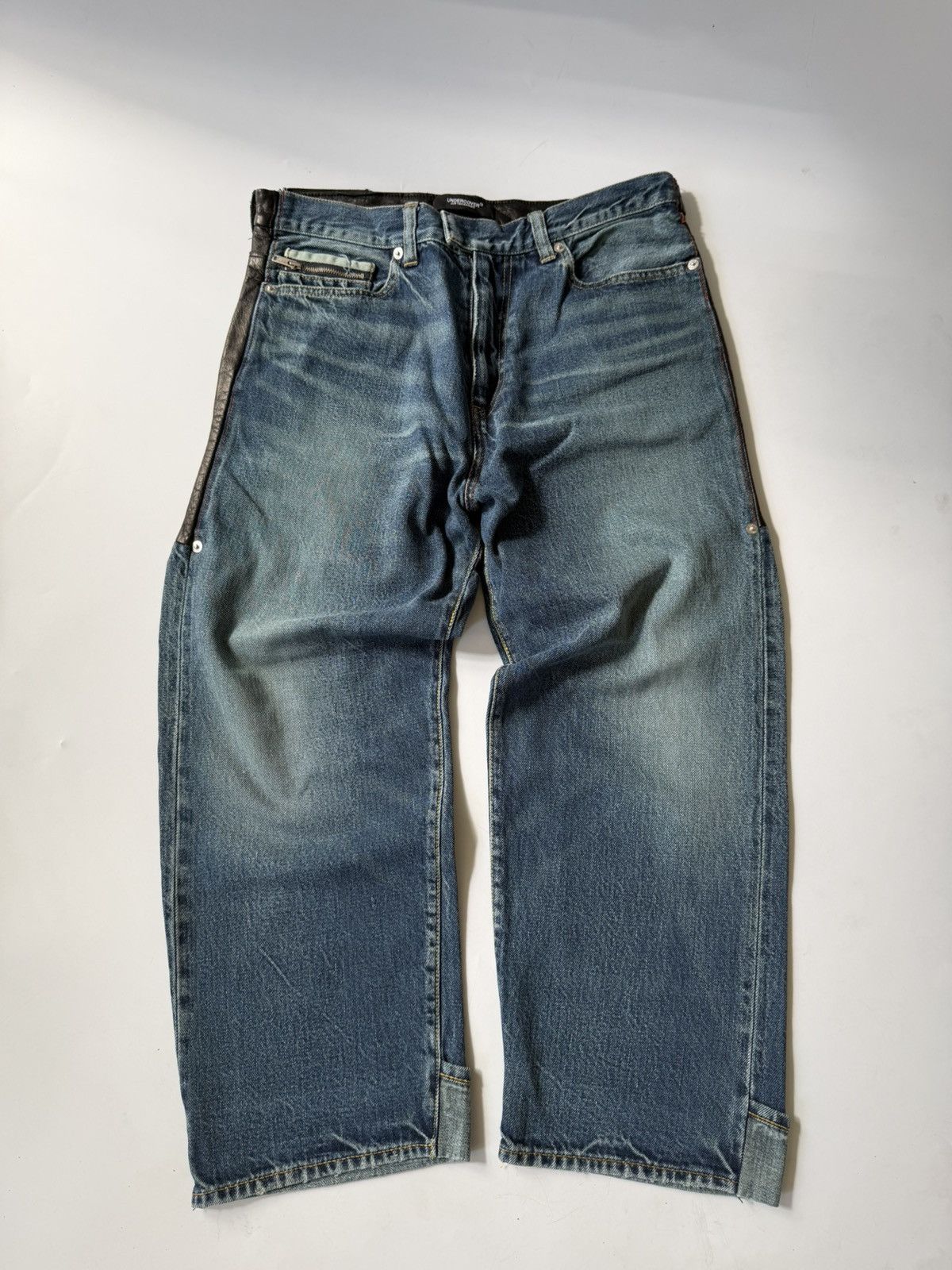 Undercover Undercover Switching Leather Denim Pants Size US 29 - 1 Thumbnail