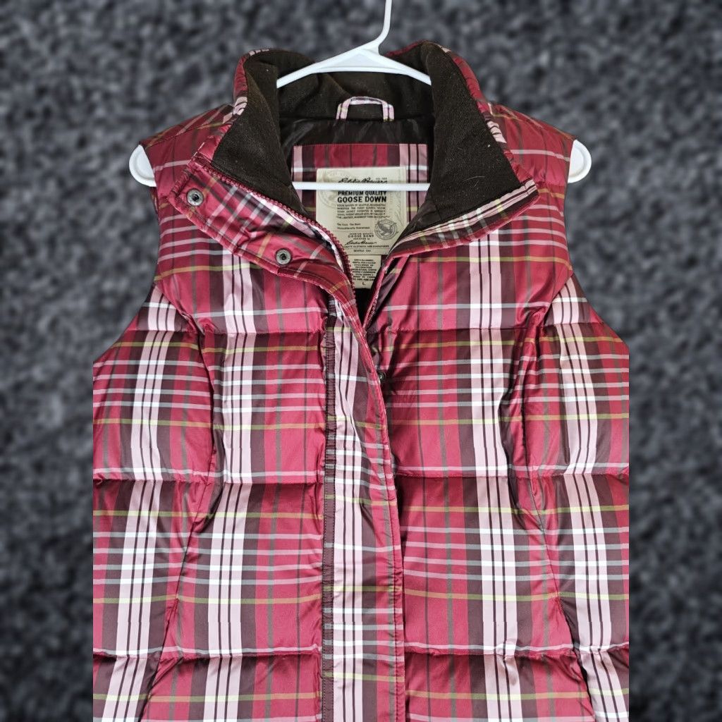 Eddie Bauer Eddie Bauer Premium Goose Down Puffer Vest Women's Size Large Red Plaid Full Zip Size L / US 10 / IT 46 - 1 Thumbnail