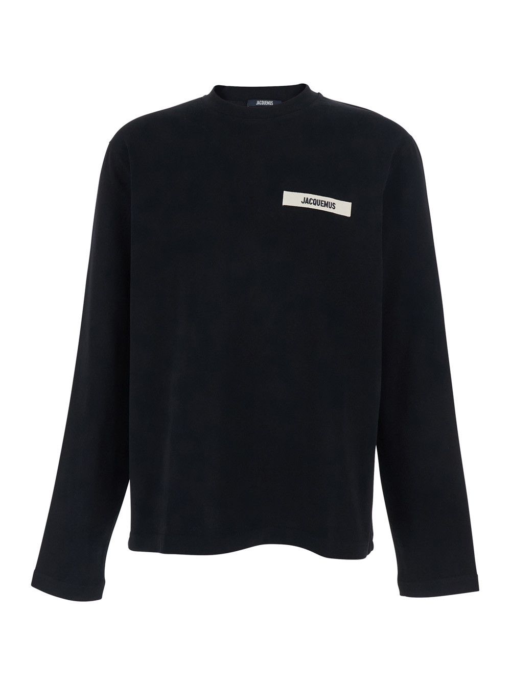'Le T-Shirt Gros Grain' Black Crewneck T-Shirt with Logo Patch on the Front in Cotton Man