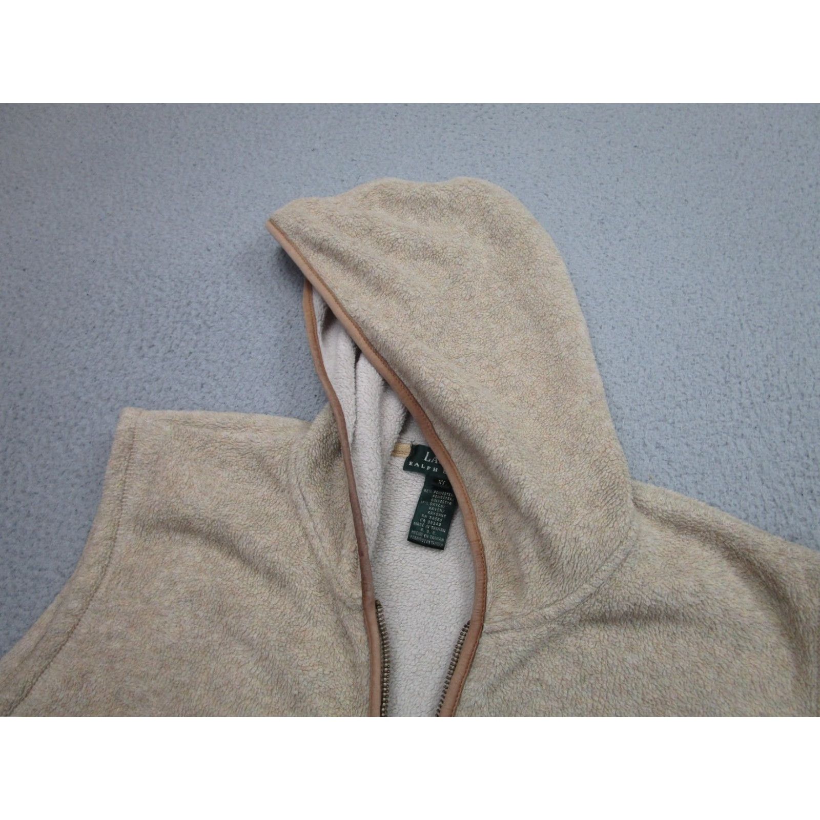 Ralph Lauren Lauren Ralph Lauren Vest Womens XLT Tall Beige Fleece Hooded Full Zip Pockets Size XL / US 12-14 / IT 48-50 - 3 Thumbnail