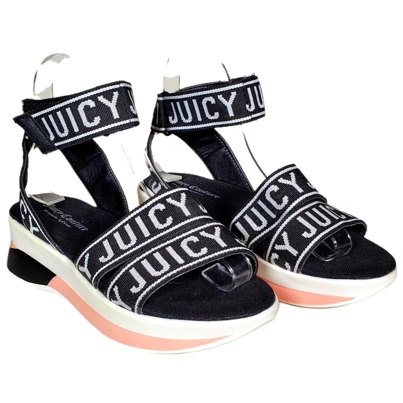 Juicy Couture Juicy Couture Impulse Wedge Sandals Strappy Ankle Black White Logo Women's US 7 Size US 7 / IT 37 - 2 Thumbnail