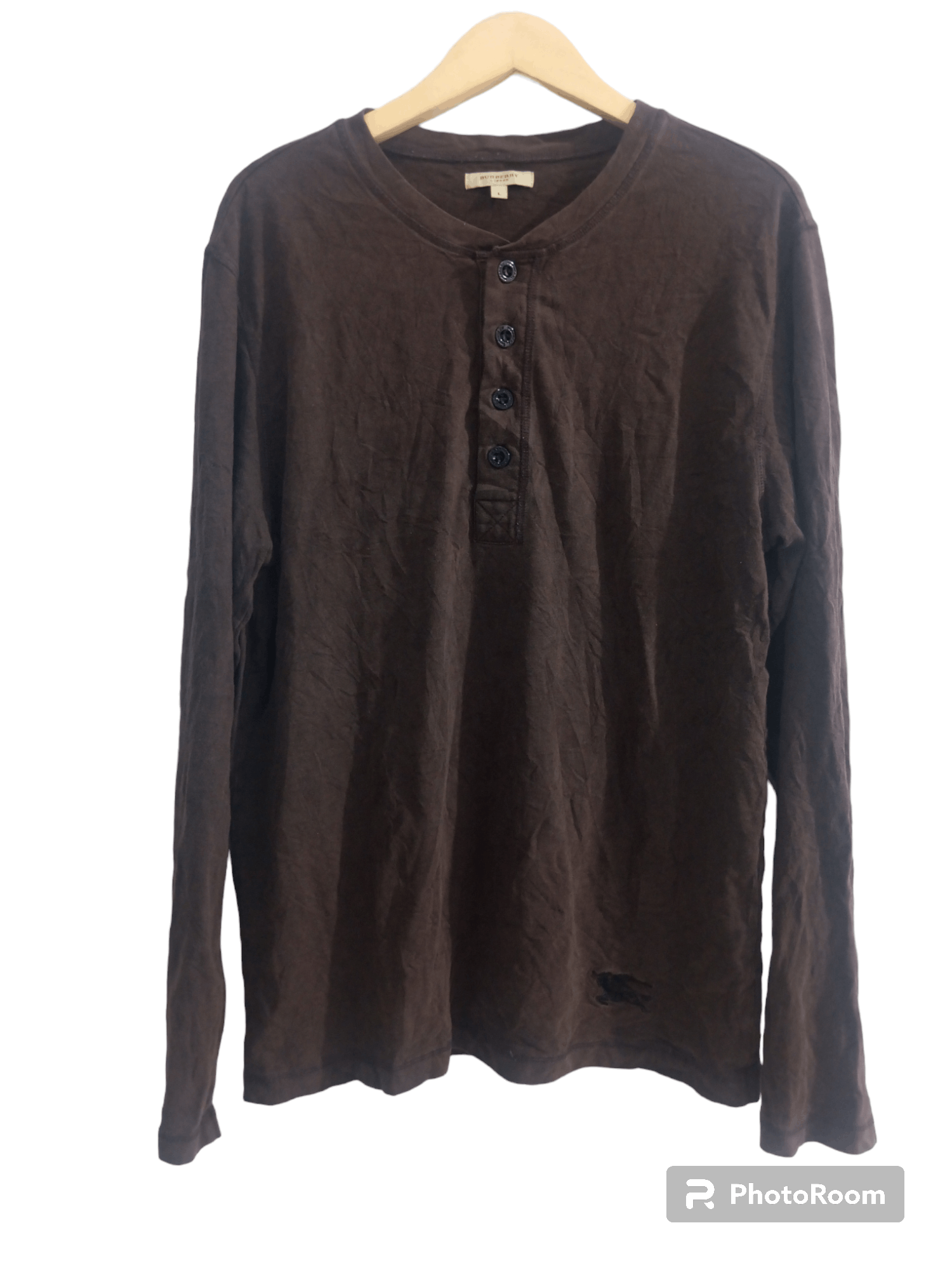 image of Vintage Burberry London Half Button Long Sleeve T Shirt in Brown, Men's (Size Large)