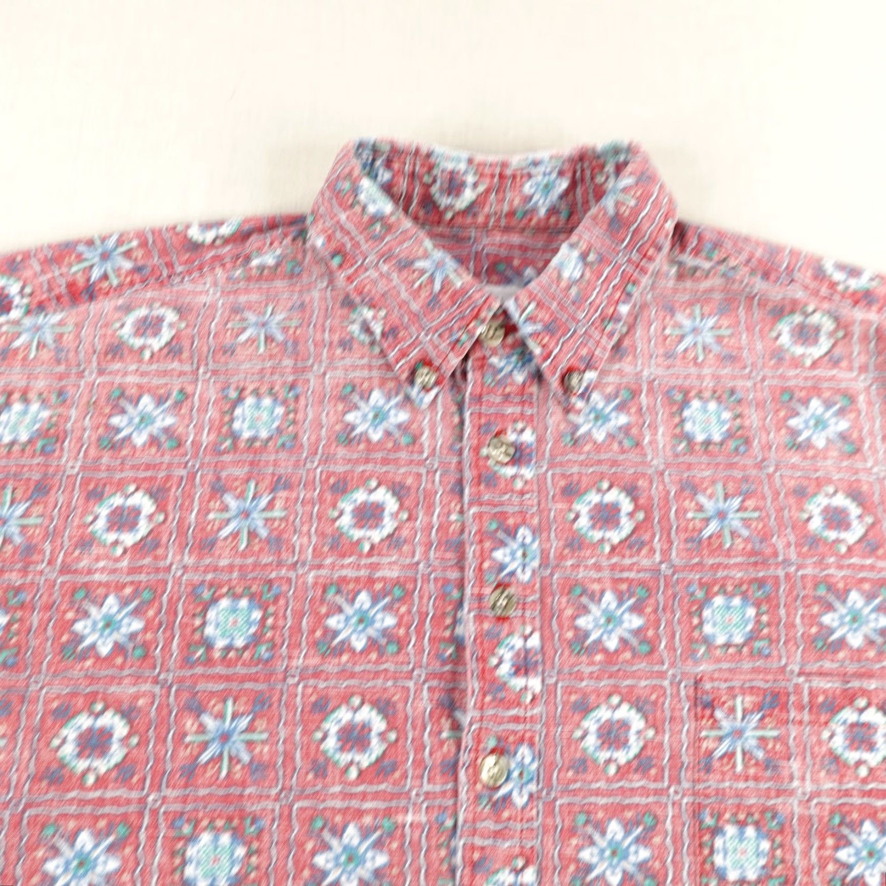 Tori Richard VINTAGE Tori Richard Shirt Mens Large Red Blue Hawaiian Aloha 70s Geometric Cotton Button-Up Short Sleeve Pockets Collared Tone: Red/Blue/White Size US L / EU 52-54 / 3 - 2 Thumbnail