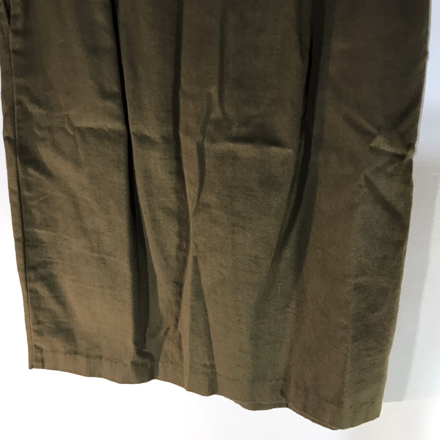 Olive VINTAGE Clockwork Women's Midi Skirt Pleated High Waist Cotton Olive 80s City Preppy Fall Spring Summer Size 28" / US 6 / IT 42 - 6 Thumbnail