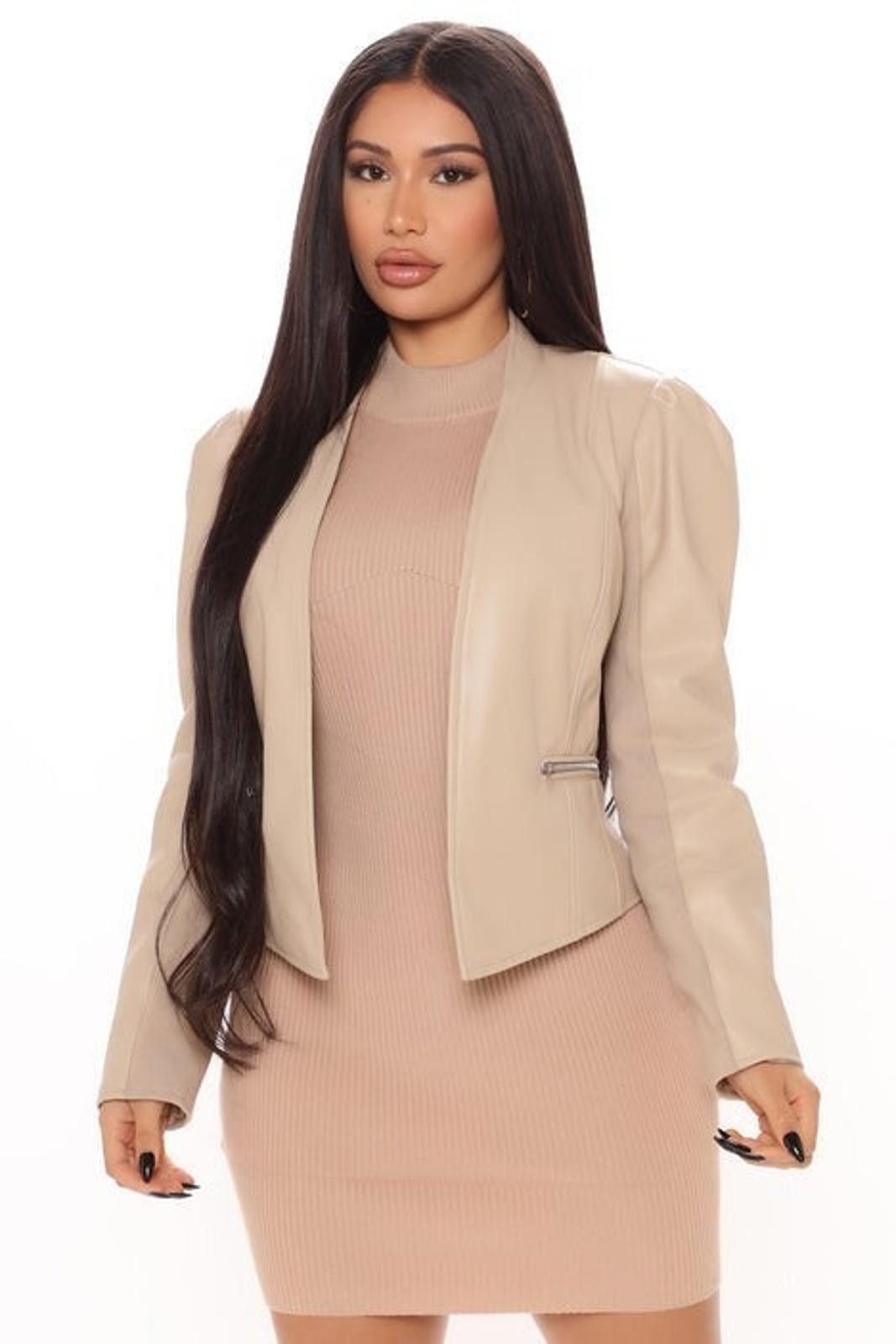 Fashion Nova Most Liked Faux Leather Jacket - Taupe Size L / US 10 / IT 46 - 2 Thumbnail